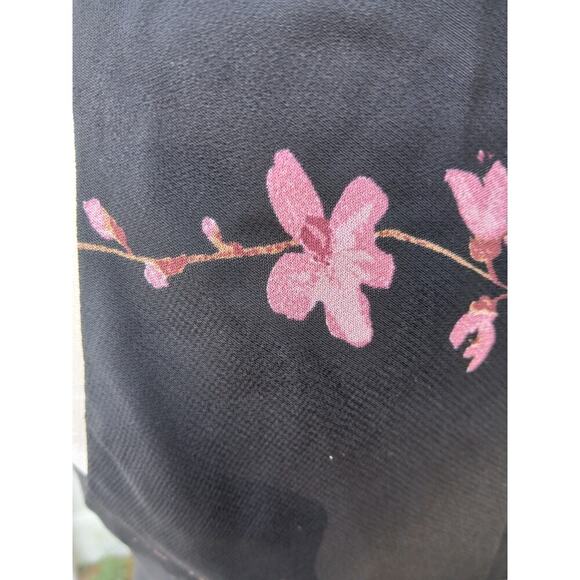 Vintage Y2k 90s Jones Wear Keyhole Back Dress 10 Black Pink Floral Full Length - Picture 2 of 6